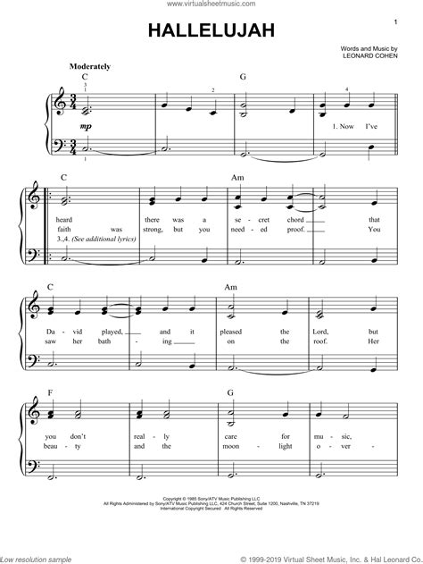Free Printable Sheet Music For Piano Hallelujah